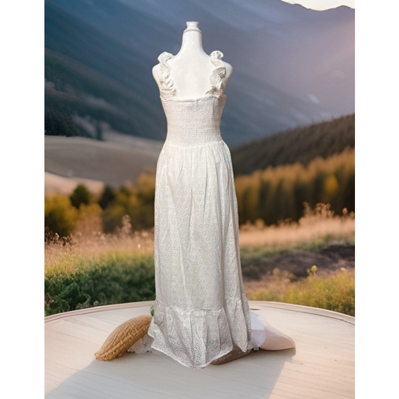 Bobi Los Angeles: Square Neck Smocked Eyelet Dress•Maxi W/pockets•White•XL•NEW - Picture 4 of 13